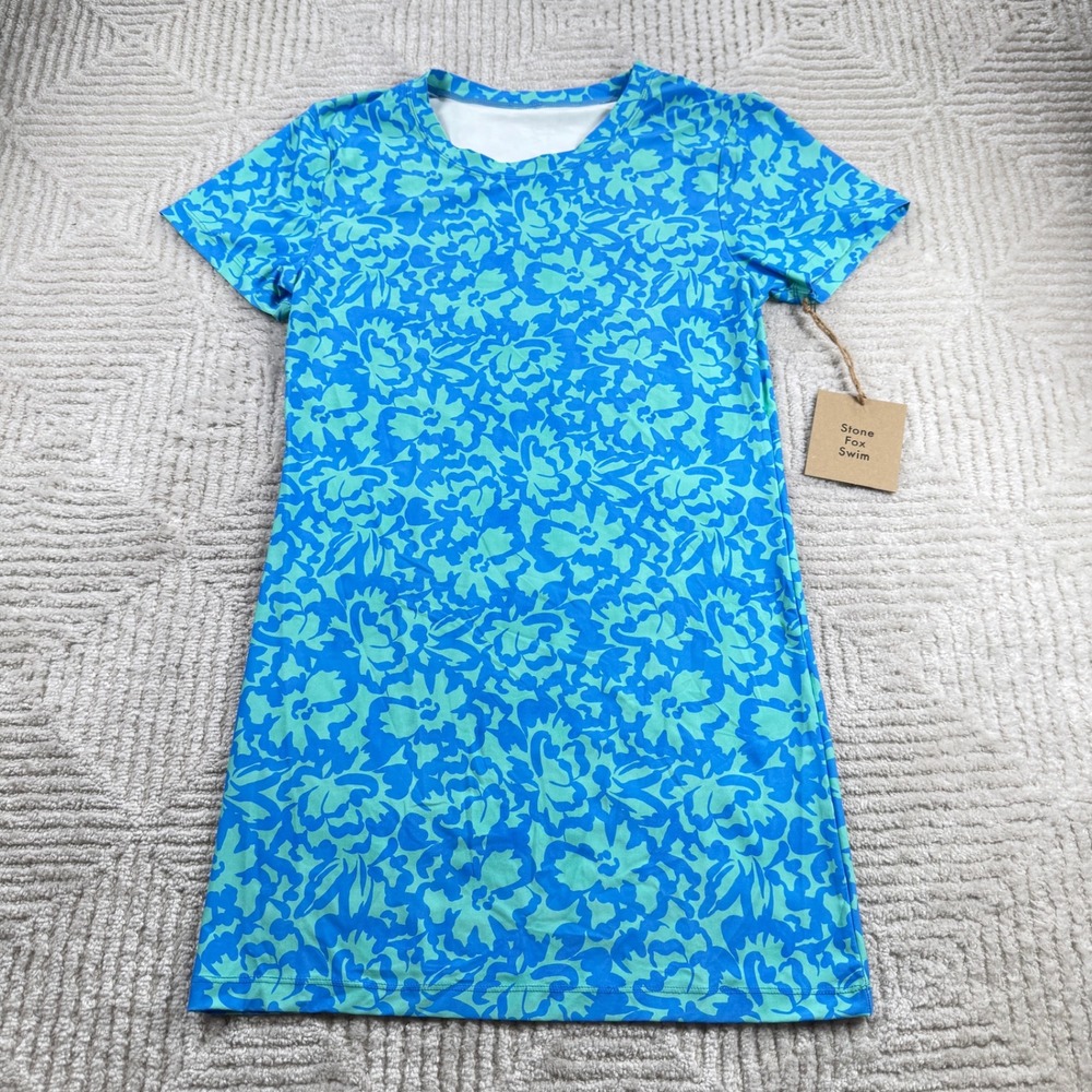 Stone Fox Swim Rash Guard Dress Women's XL Blue Floral Mini Cover-Up NWT Surf
